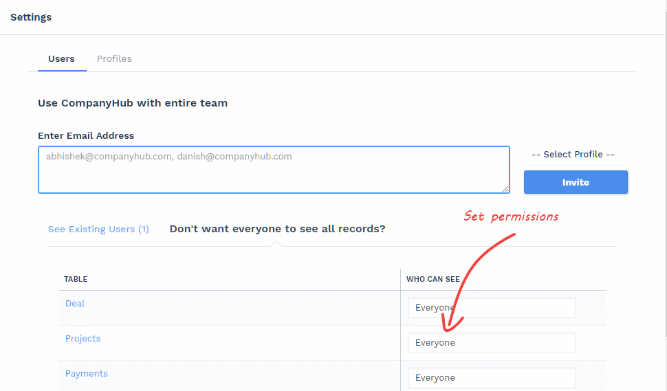 custom table profile and permissions