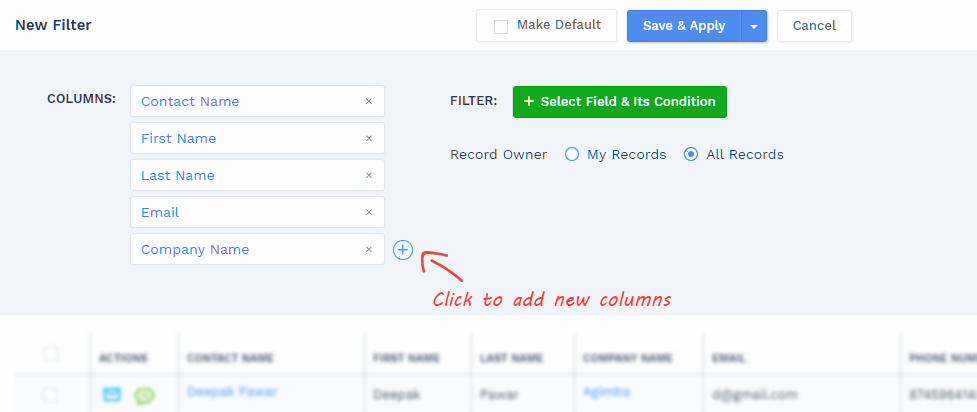 Customizable CRM - add columns in filter