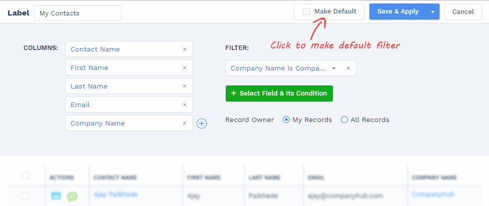 Customizable CRM - make default filter