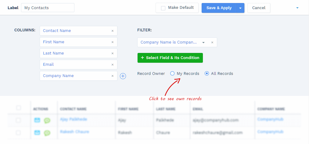 Customizable CRM - see own records
