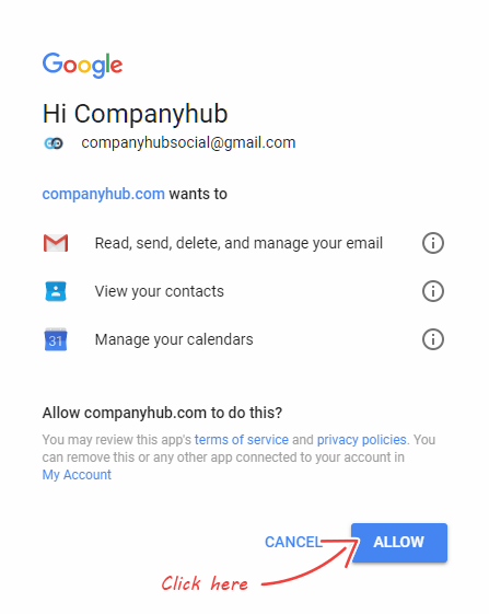 Email Sync - add google account google redirect page