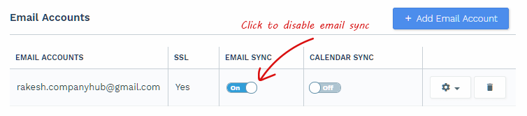 Email Sync - disable email sync