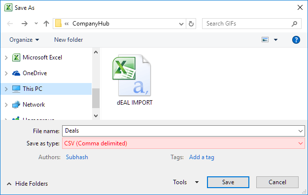 Import Leads - save excel as CSV